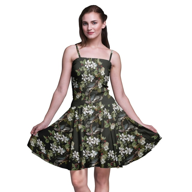 Bimba Robe Cocktail au-Dessus du Genou Smockée pour Femmes Robe d'Été Fluide-TG