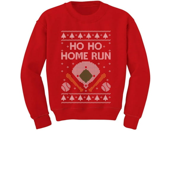 Tstars Boys and Girls Ugly Christmas Sweatshirt for Baseball Fans - Ho Ho Home Run Holiday