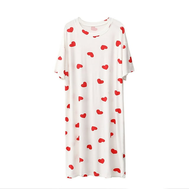 Combinaisons pour Femmes Été, Robe de Nuit d'Été Fine à Imprimé Col Rond Manches Courtes pour la Maison