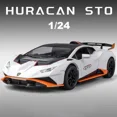thumbnail image 5 of 1:24 Lamborghinis Huracan STO Alloy Sports Car Model Diecast Sound Light Mini Car Toys Lifting Tail Children Gifts Car Model, 5 of 9