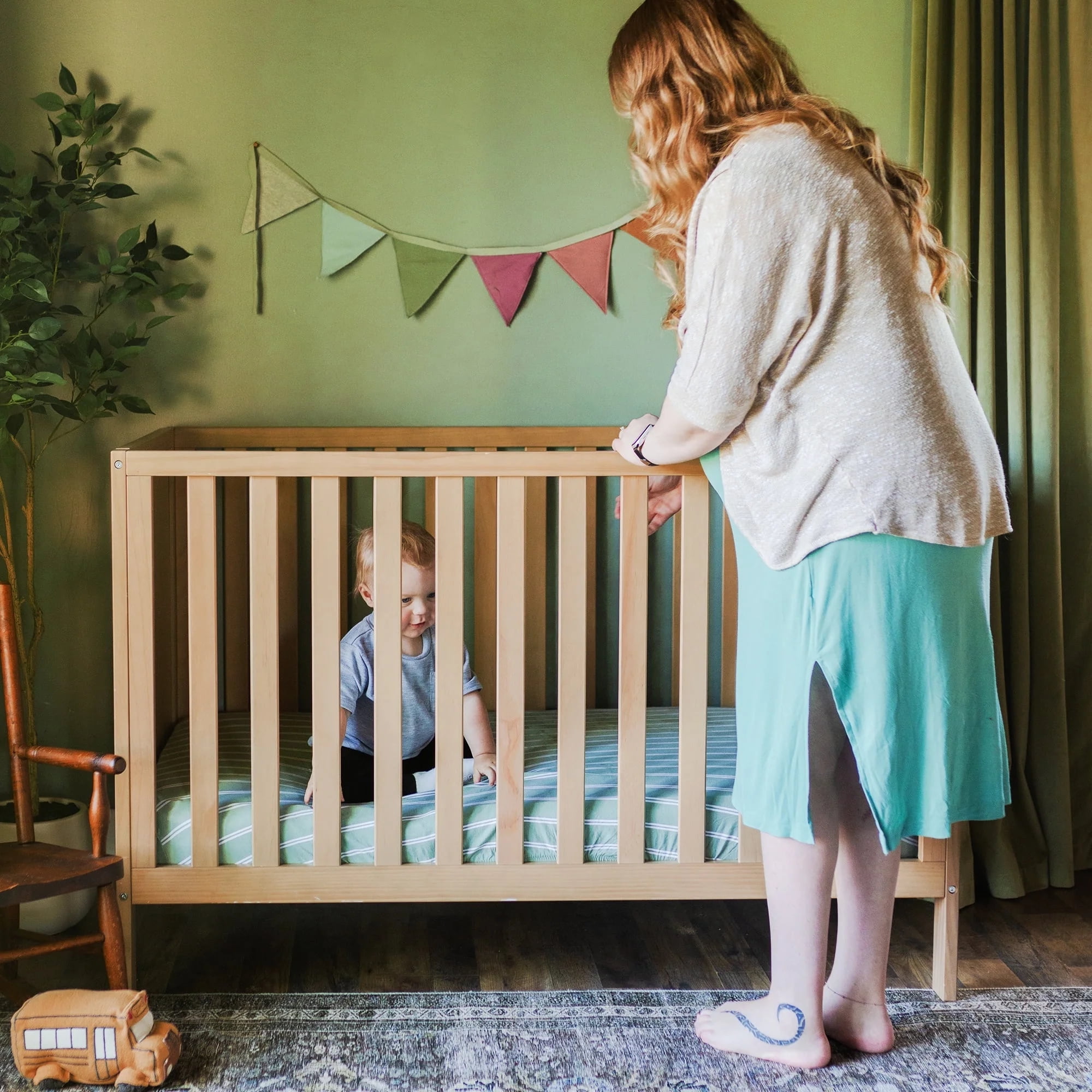 HARPPA 5-in-1 Convertible Baby Crib for Infant to Toddler, Natural Wood,Greenguard Gold Certified
