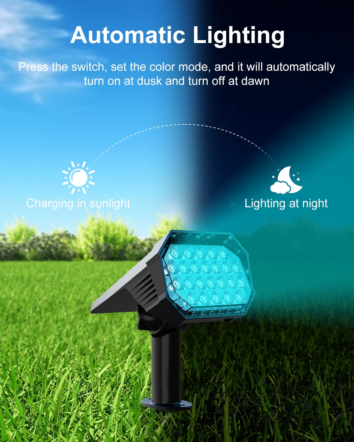 6 Pack Color Change Solar Outdoor Spot Lights Outside Landscape Waterproof 24 LED Spotlights Dusk to Dawn for Christmas Decorations,Tree, Snowman, Elk