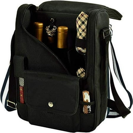 

Wine Carrier with Glass Wine Glasses and Accessories for Two Black/Plaid