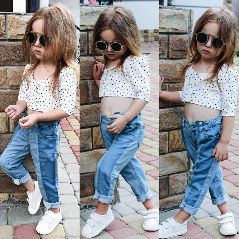 Toddler Kids Baby Girls Tops T-shirt Denim Hot Pants Jeans Outfit Clothes  Set White 4-5 Years 