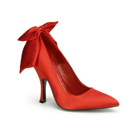 Nina Satin Pumps - Womens Satin Pumps Pointed Toe Shoes 4 1/2 Inch Heel Large Bow Black or Red