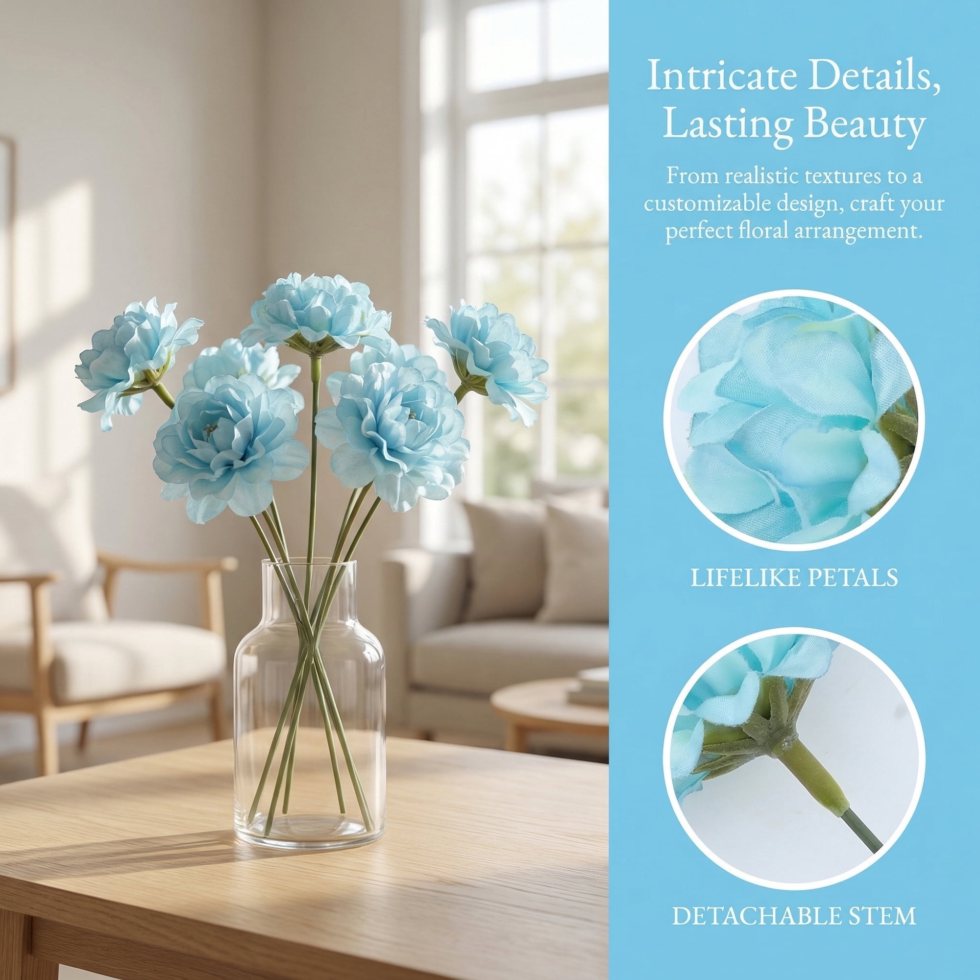Unique Bargains Artificial Chrysanthemum Silk Mums Bouquets Light Blue 7.1inch