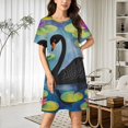 thumbnail image 2 of Black Swan Lotus Pond Women Nightgown Sleepwear Short Sleeves For Vacations Travels Nightgowns Women's Pajamas, 2 of 7