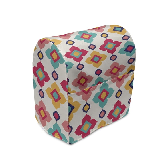 Ethnic Stand Mixer Cover, Oriental Inspired Floral Pattern as Vertical Lines Array in Colorful Design, Kitchen Appliance Organizer Bag Cover with Pockets, 5 Quarts, Ivory Multicolor, by Ambesonne