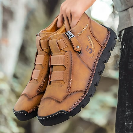 

Aayomet Sneakers for Men Men s British Large Casual Leather Handcrafted Foreign Trade Zipper Sports Shoes Yellow 10