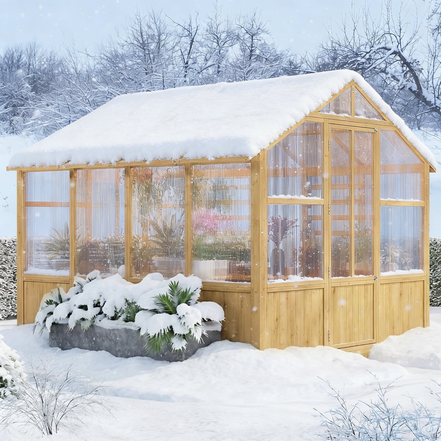 LAZZO 8x8 FT Outdoor Wooden Greenhouse, Heavy Duty Walk-in with