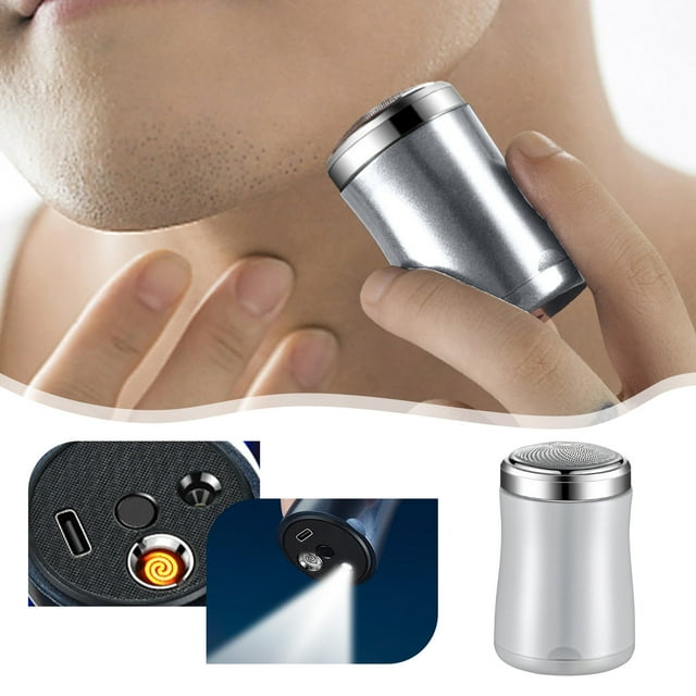 COFEST Mini Rasoir Électrique Portable pour Hommes, Rasoir de Poche Portable USB Rechargeable Étanche Mini Rasoir Électrique Peut Tre Utilisé comme Briquet Lampe de Poche Blanc