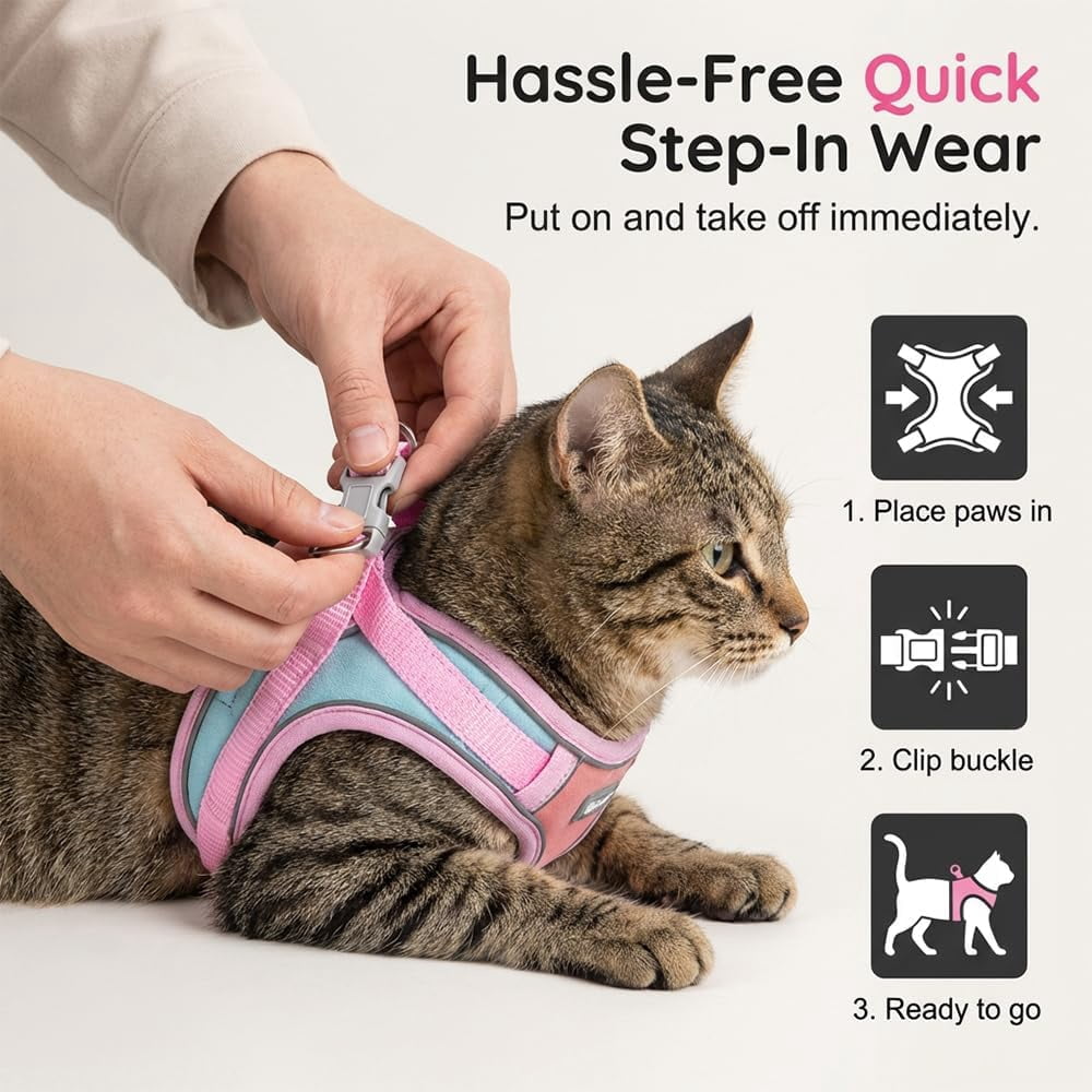 Escape Proof Cat Harness Leash Set Adjustable Reflective for Cats Rabbits Small Dogs