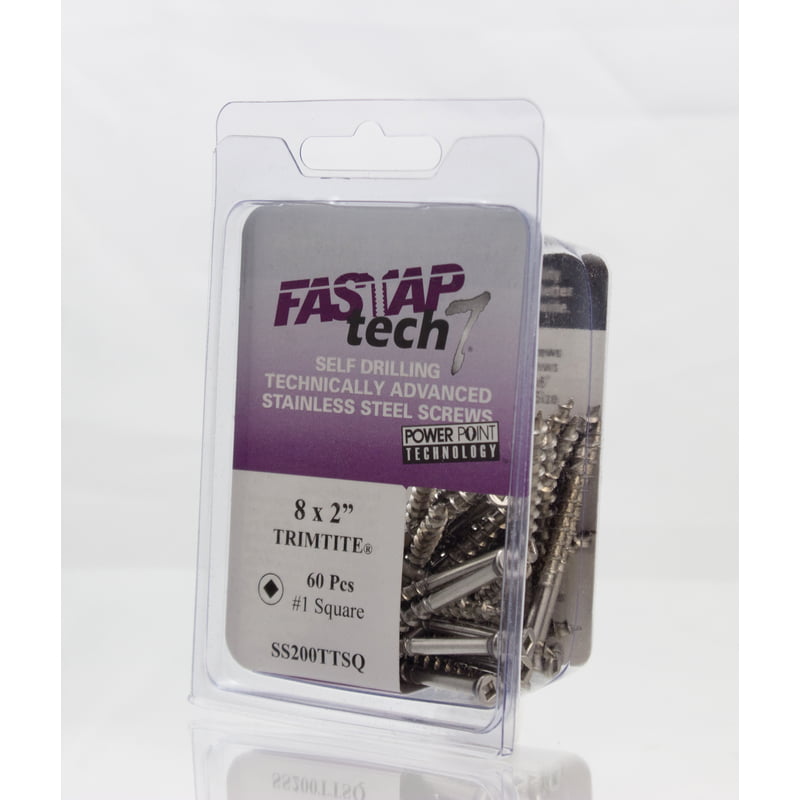Fastap Tech7 SS134SQ #8 x 1-3/4 Stainless Steel Self Drilling Wood Screws Square Drive Head 65 per Package 