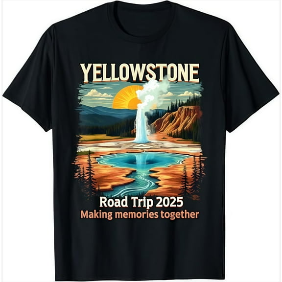 Fashion Graphic Tee,Tops Has"Yellowstone Road Trip 2025"Letter Print,Casual Round Neck Regular Fit T-shirts, Size(S-5XL)