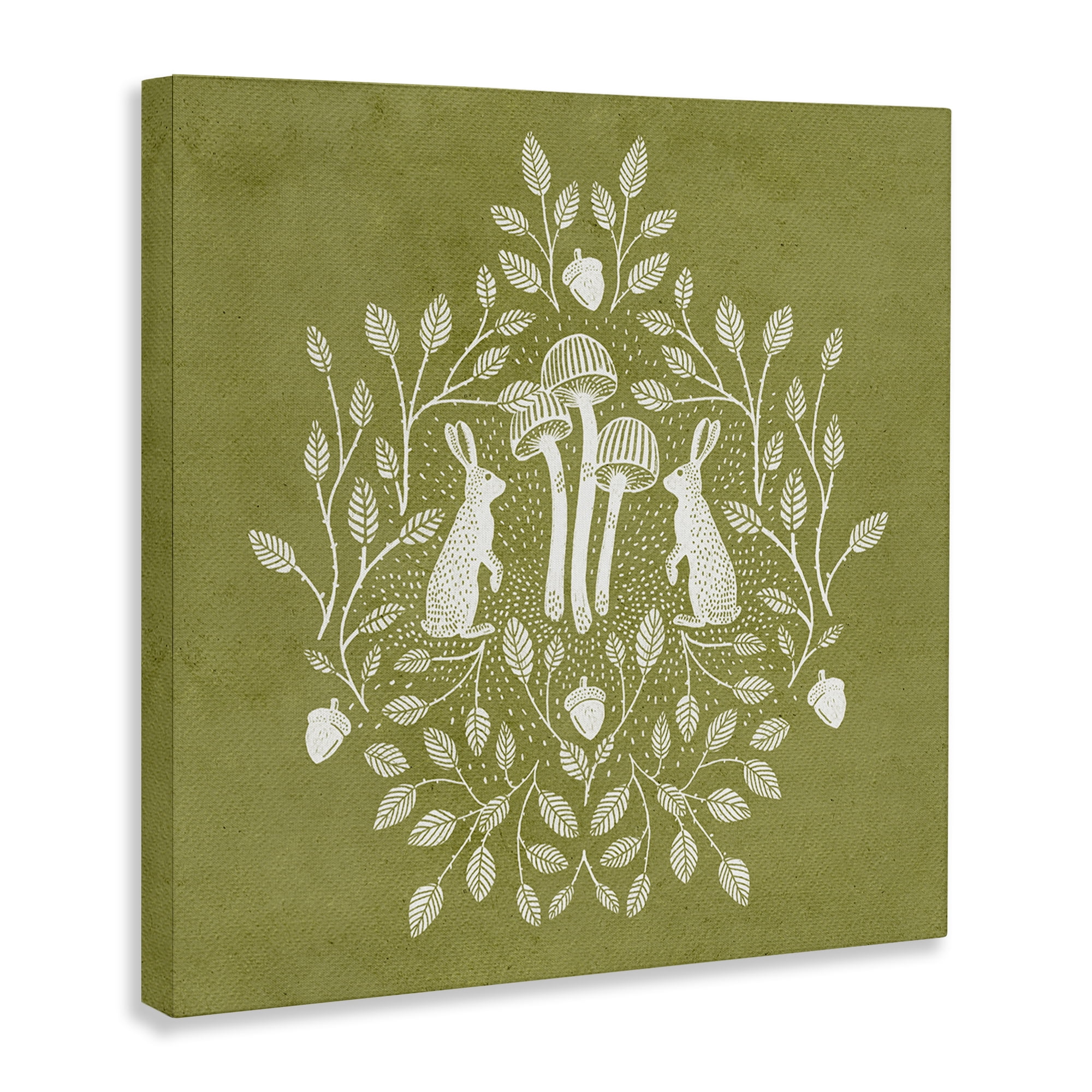 Stupell Industries Olive Green Botanical Rabbits Plants & Flowers Painting Wrapped Canvas Art Print Wall Art, 36 x 36