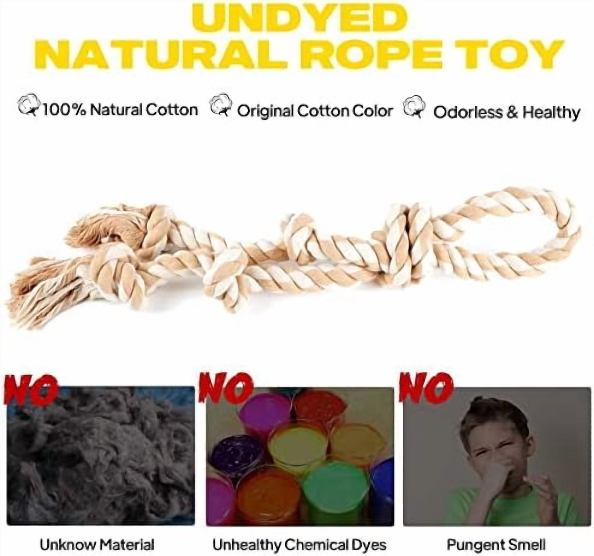 Dog Rope Toys for Aggressive Chewers,Large Dog Toy Designed for Tug of War, Tough Dog Rope Toy Indestructible Made of Undyed Natural Cotton, 29" Large Dog Toys with 3 Big Knots and a Handle