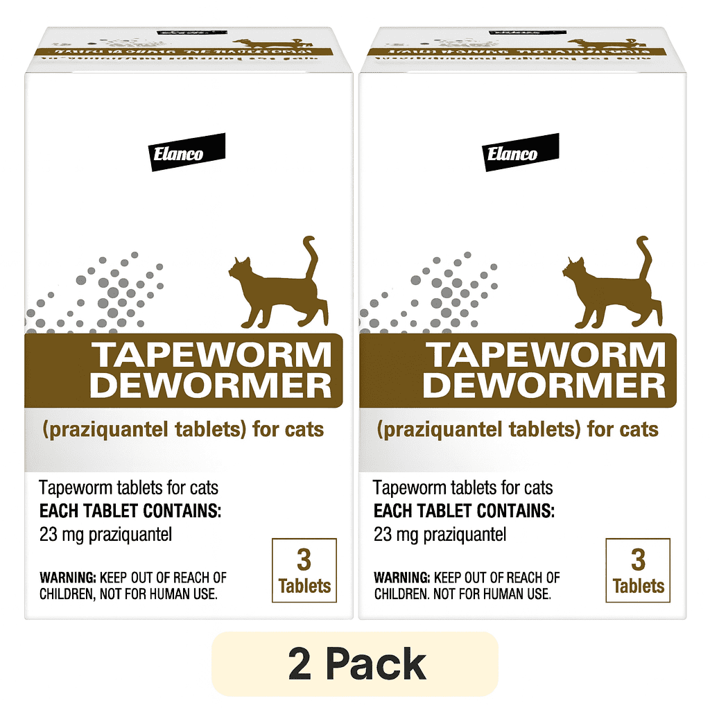 (2 pack) Elanco Tapeworm Removal Dewormer for Cats, 3 Tablets Praziquantel