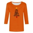 thumbnail image 4 of IROINNID Christmas Shirts for Women Letter Print 3/4 Sleeve Crewneck Pullover Tops Loose Fit Casual Holiday Shirts,Orange, 4 of 5