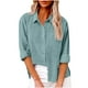 thumbnail image 3 of Conjuntos de trabajo para mujer,Camisa de lino abotonada para mujer, blusa de manga larga con cuello en V y bolsillo, blusa informal tipo túnica para el trabajo, sopatenor, 3 of 9