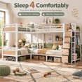 thumbnail image 3 of DTTRA Quad Twin Metal Bunk Bed Frame for 4 Sleepers, Built-In Wardrobe, Open Shelves and 5 Fabric Drawers, White, 3 of 8