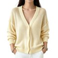 thumbnail image 2 of Dwellite Women's Oversized Long Sleeve Summer Casual Cardigan V-Neck Button Front Loose Fit Travel Work Knit Tops 2026 Yellow L, 2 of 4