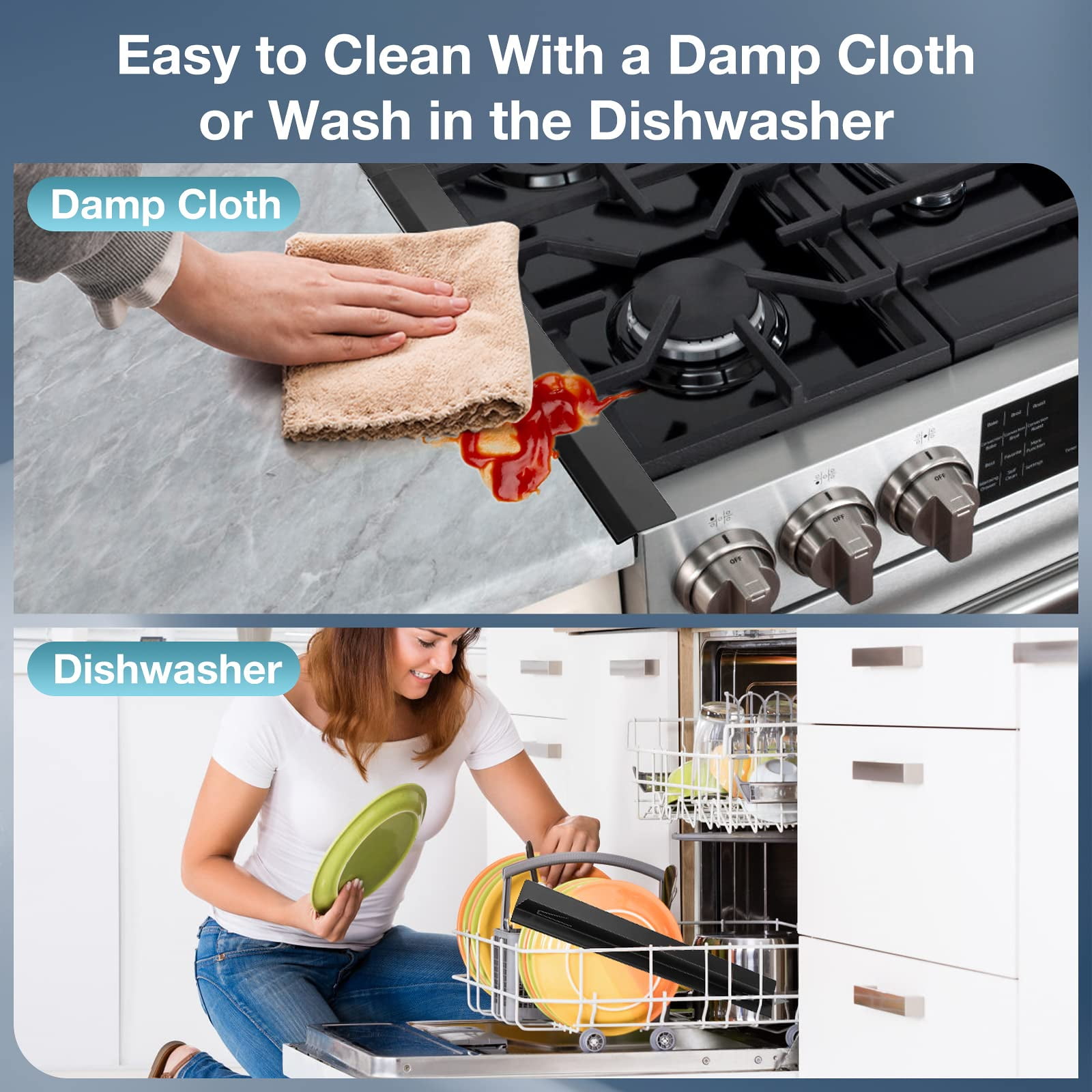 2 PCS Stainless steel Stove Gap Cover, Kitchen Counter Filler Strip,Easy Retractable Length 13.8"-27.5"， Cooktop Trim Kit，Oven Gap Filler，Heat Resistant Guard Between (Black)