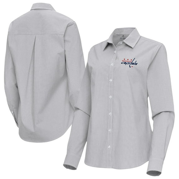 Women's Antigua Gray Washington Capitals Porter Woven Tri-Blend Long Sleeve Button-Up Shirt