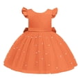 thumbnail image 4 of FINALGANG Girls Kids Solid Color Tulle Dress Ruffle Cap Sleeve Crewneck High Waist A Line Skirt Princess Party Dress For Daily Wear Orange 7-9 Years, 4 of 5