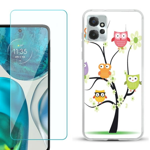 OneToughShield ® for Motorola Moto G Power 5G 2023 Shockproof Fashion Phone Case, with Tempered Glass Screen Protector - Tree Owl