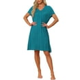 thumbnail image 2 of INSPIRE CHIC Women's Nightshirt Sleepwear Lounge Pajama Dress V Neck Short Sleeve Nightgowns L Peacoke Blue, 2 of 6