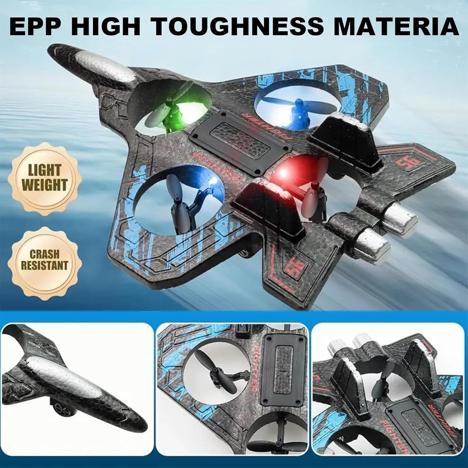 Specollect 4 Pcs Remote Control Plane with LED Lights, 3 Speeds & 360° Stunts, Durable Foam RC Airplane for Outdoor and Indoor Flying, Beginner-Friendly Toy