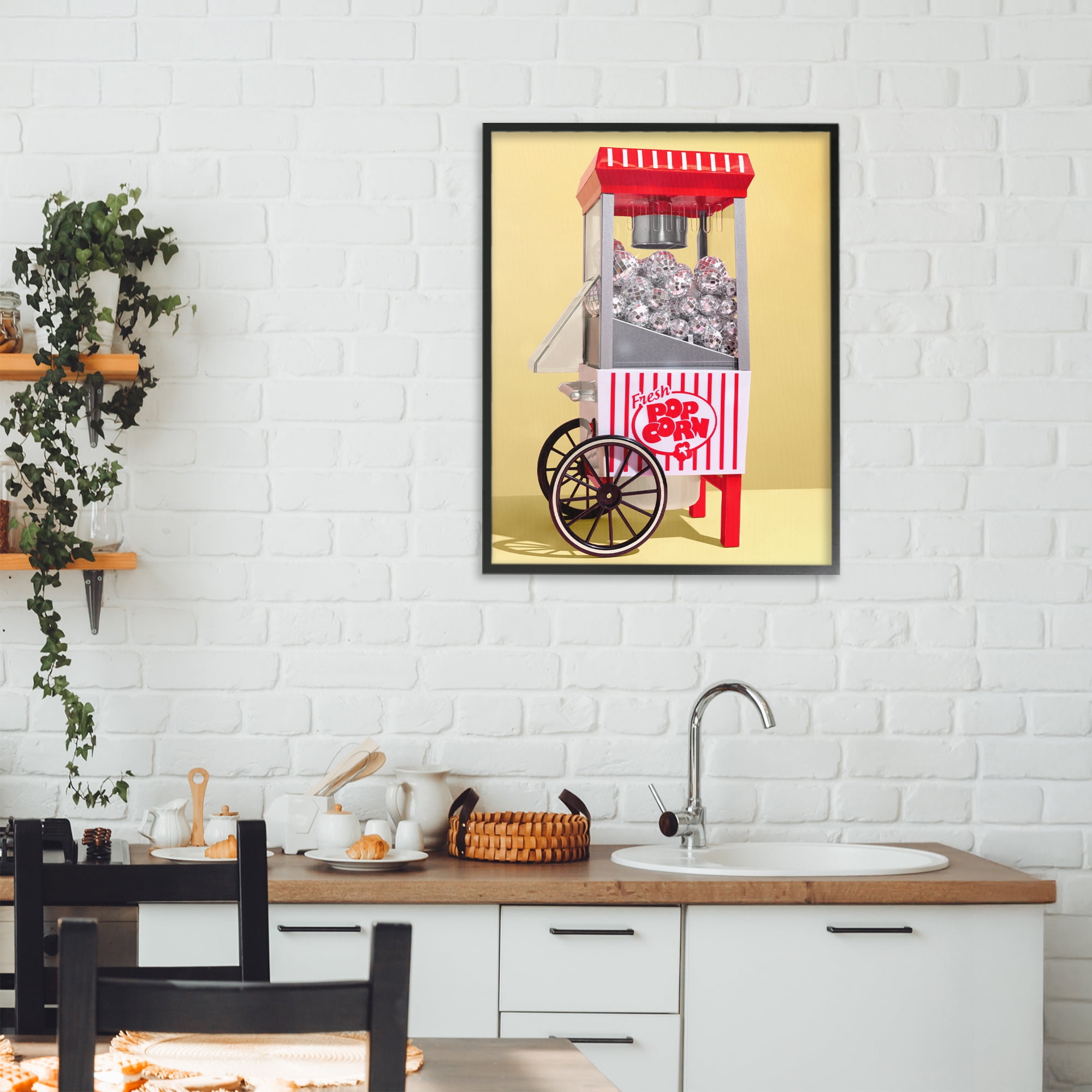 Stupell Industries Disco Popcorn over Yellow Black Framed Giclee Art, design by LISH Creative