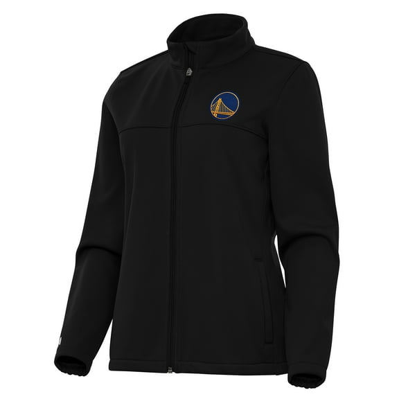 Women's Antigua Black Golden State Warriors Links 2 Full-Zip Golf Jacket