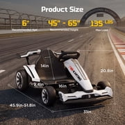 Wisairt 24V 10Ah Kids Electric Go Kart Drift Car, 360° Drift Ride on Toy with 800W Motors, 7.5 MPH, Adjustable Length, LED Lights, Drift Racing Kart for Big Kids 6-12 Years Old, 135 LBS, White