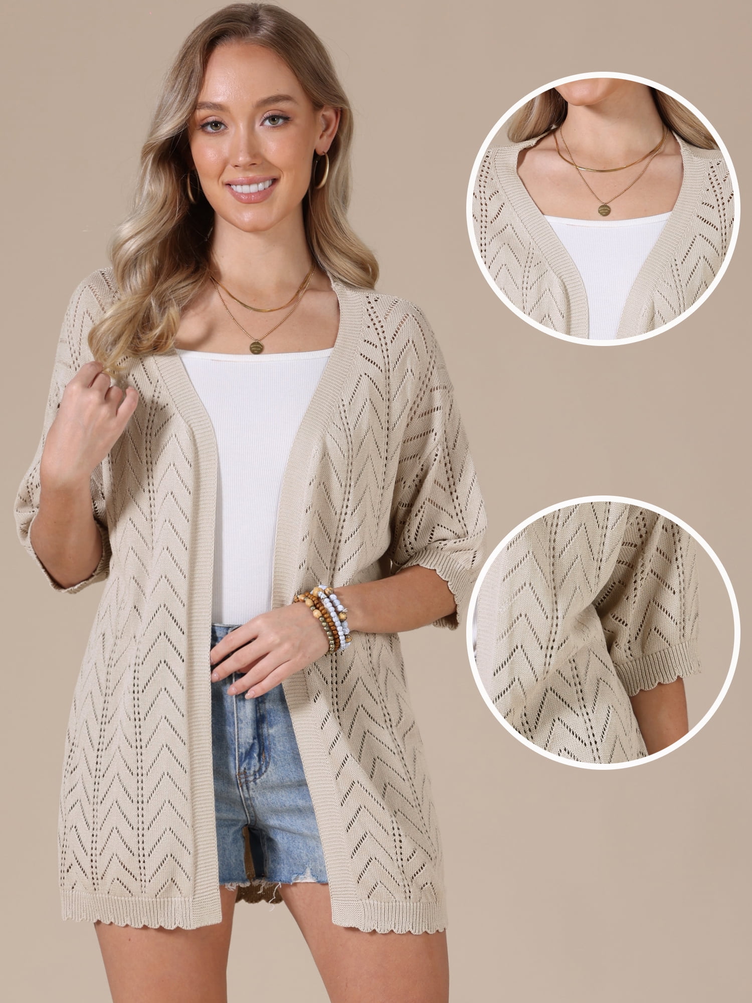 DARING DIVA Women's Lightweight Open Front Crochet Cardigan Sweaters 2XL Khaki