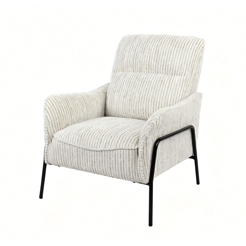 Modern Striped Accent Chair, Upholstered Armchair with Black Metal Frame, Padded Lounge & Reading Chair with Lumbar Pillow for Living Room, Bedroom & Office, Grey