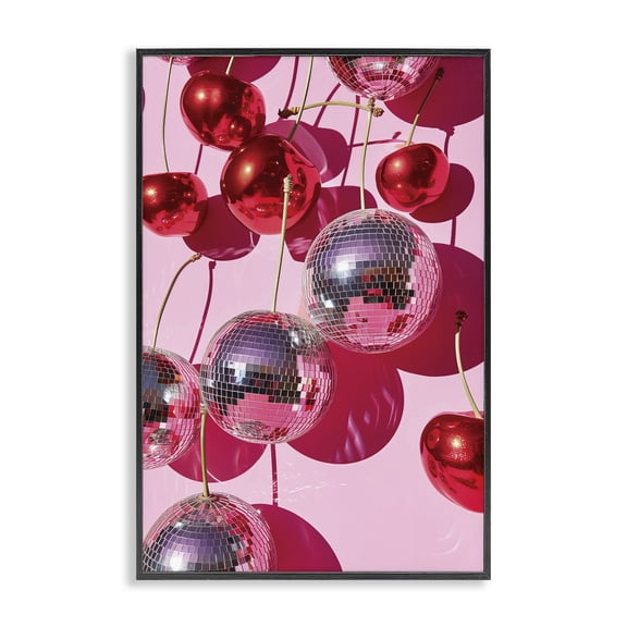 Stupell Industries Cherry Disco Fruits Fashion Painting Black Framed Art Print Wall Art, 12 x 18