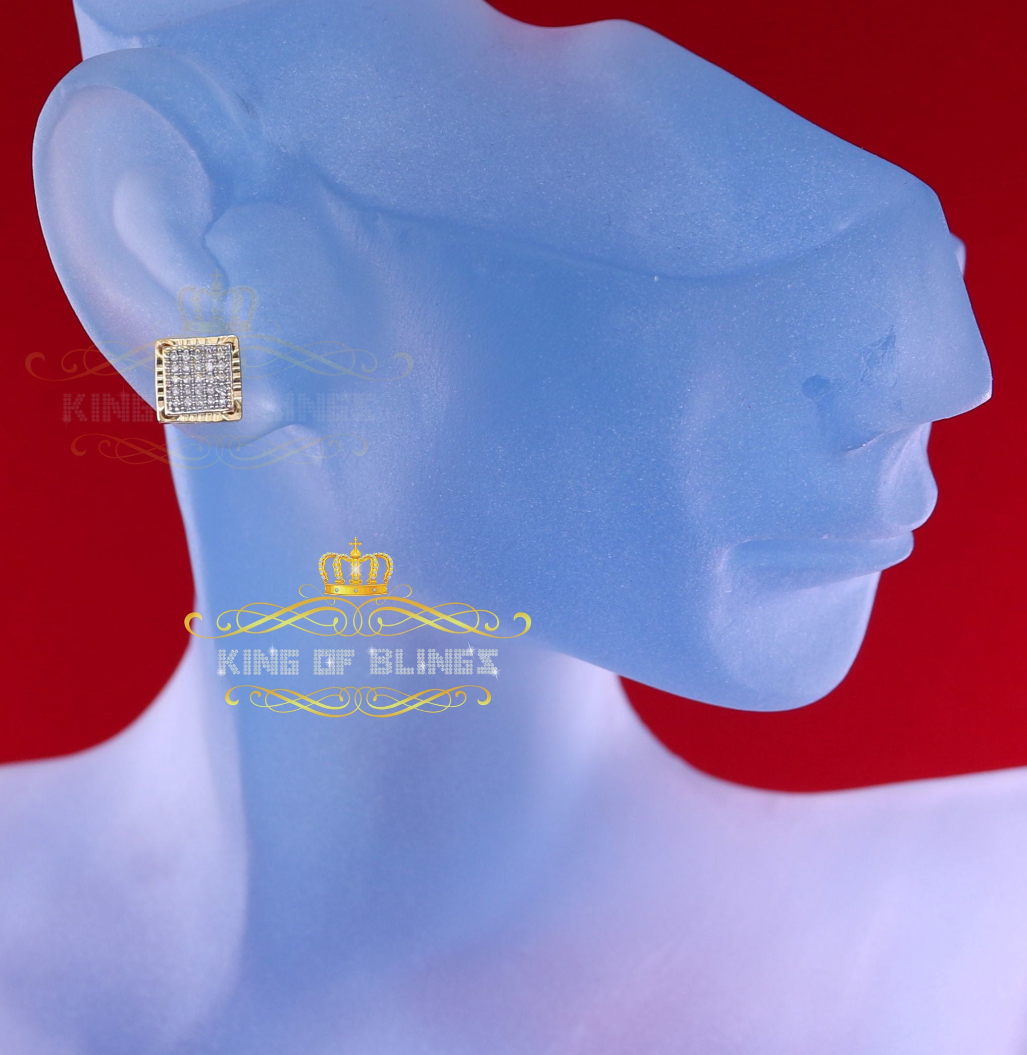 King of Bling's 10K Real Yellow Gold Real Diamond 0.15CT Men's/Women's Stud Micro Earring