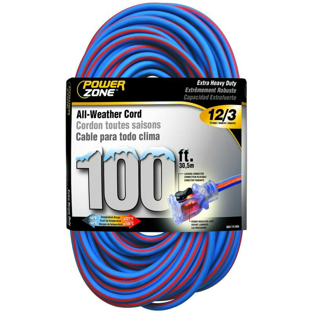 PowerZone Sjeow All Weather Extension Cord, 12/3, 100 Ft