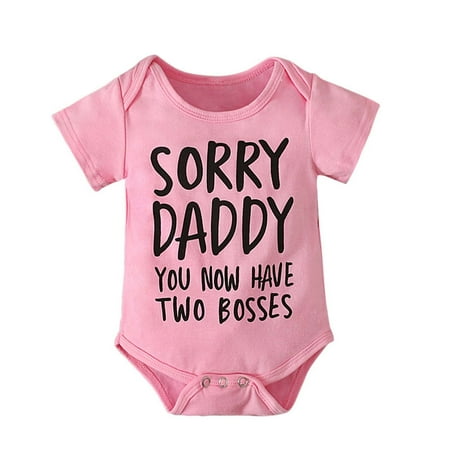 

Penkiiy Toddler Baby Girls Boys Short Sleeve Letter Print T-Shirt Jumpsuit Romper kids Baby Easter Romper 6-12 Months Pink on Clearance