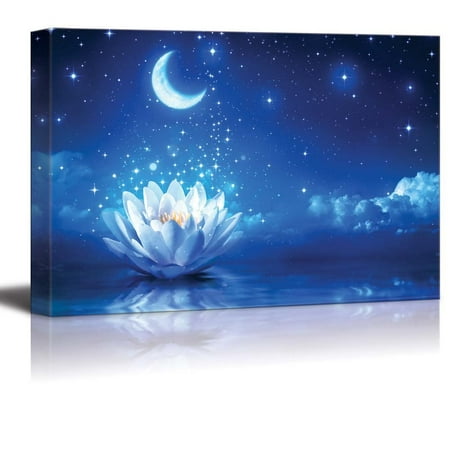 Floating Lotus Flower - wall26 - Canvas Prints Wall Art - Lotus Flower Floating on Water by Moonlight | Modern Wall Decor/Home Decoration Stretched Gallery Canvas Wrap Giclee Print. Ready to Hang - 32