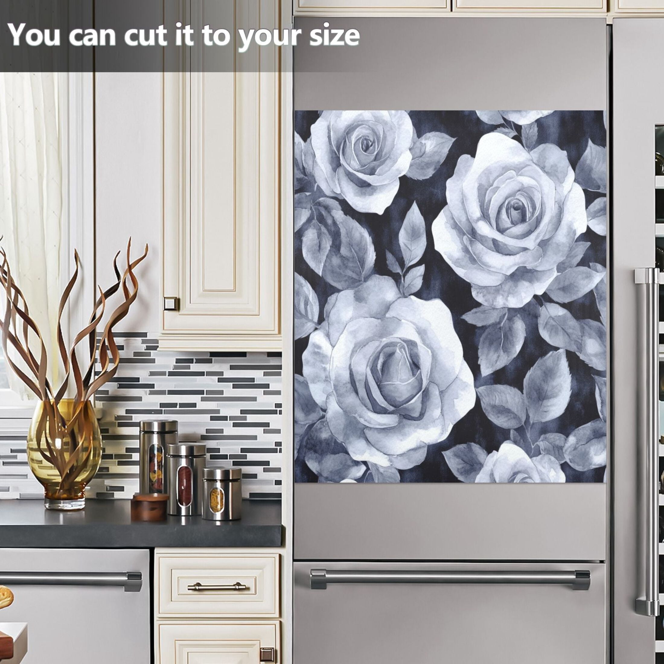 Dishwasher Magnetic Sticker 23x26 Inch Refrigerator Magnetic Sticker Washing Machine Magnetic Sticker Kitchen Panel Magnetic Sticker Home Decor Cartoon Gray Roses Seamless