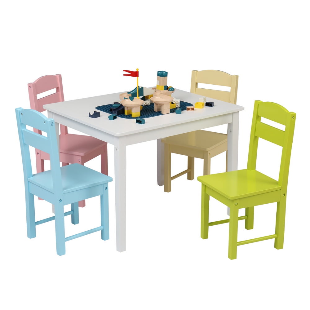 Wooden Kids Table and Chair Set, 5PCS Toddler Table and Chair Set (4 Chairs  and 1 Activity Table), Child Art Table, Playroom Furniture, School Desk for  3+ Years Old Boy/Girl, Multicolor, W17291 -
