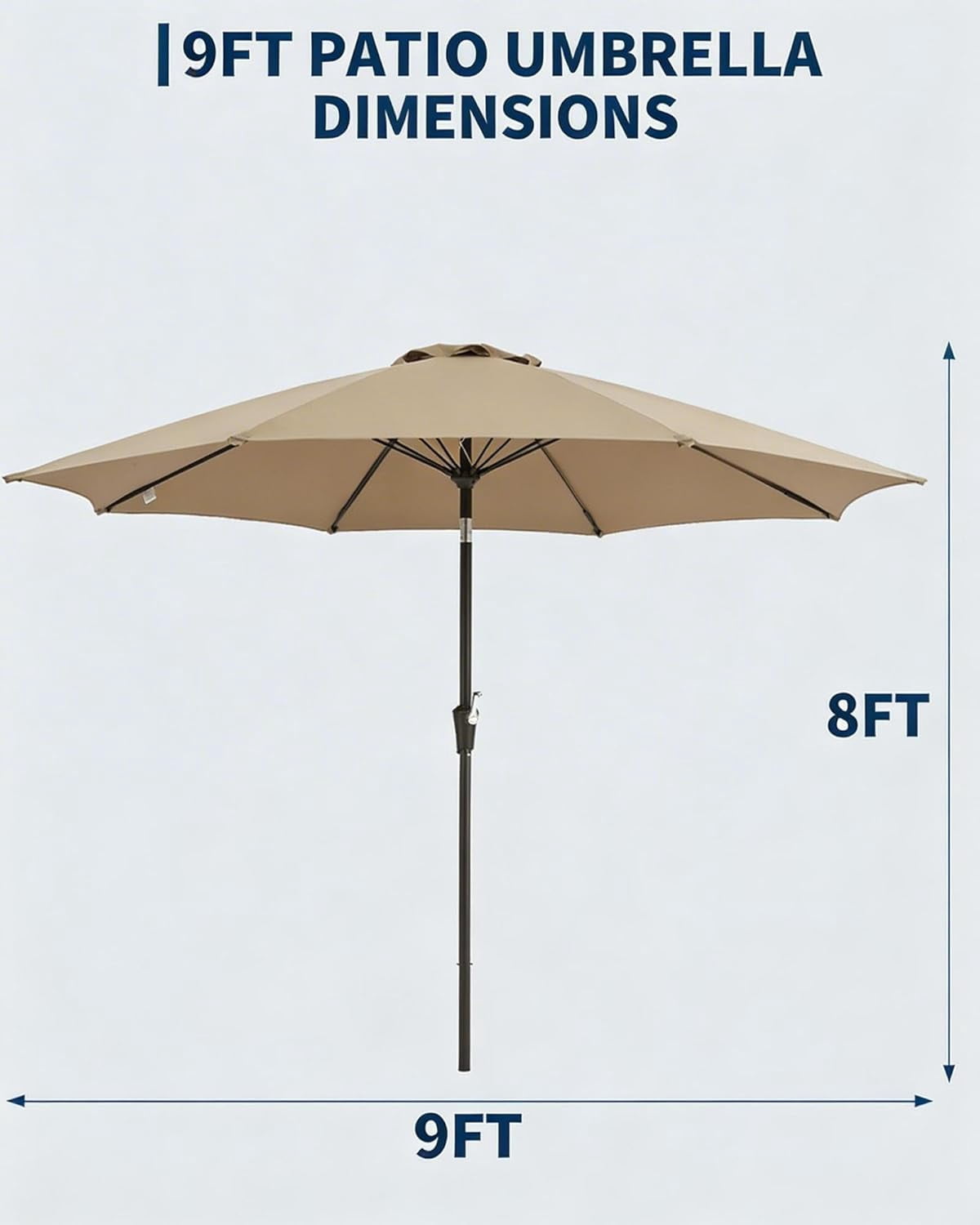 SOLLED 9FT Patio Umbrella with Push Button Tilt & Crank, Outdoor Market Table Umbrella with 8 Ribs for Garden Backyard Deck Pool,Brown