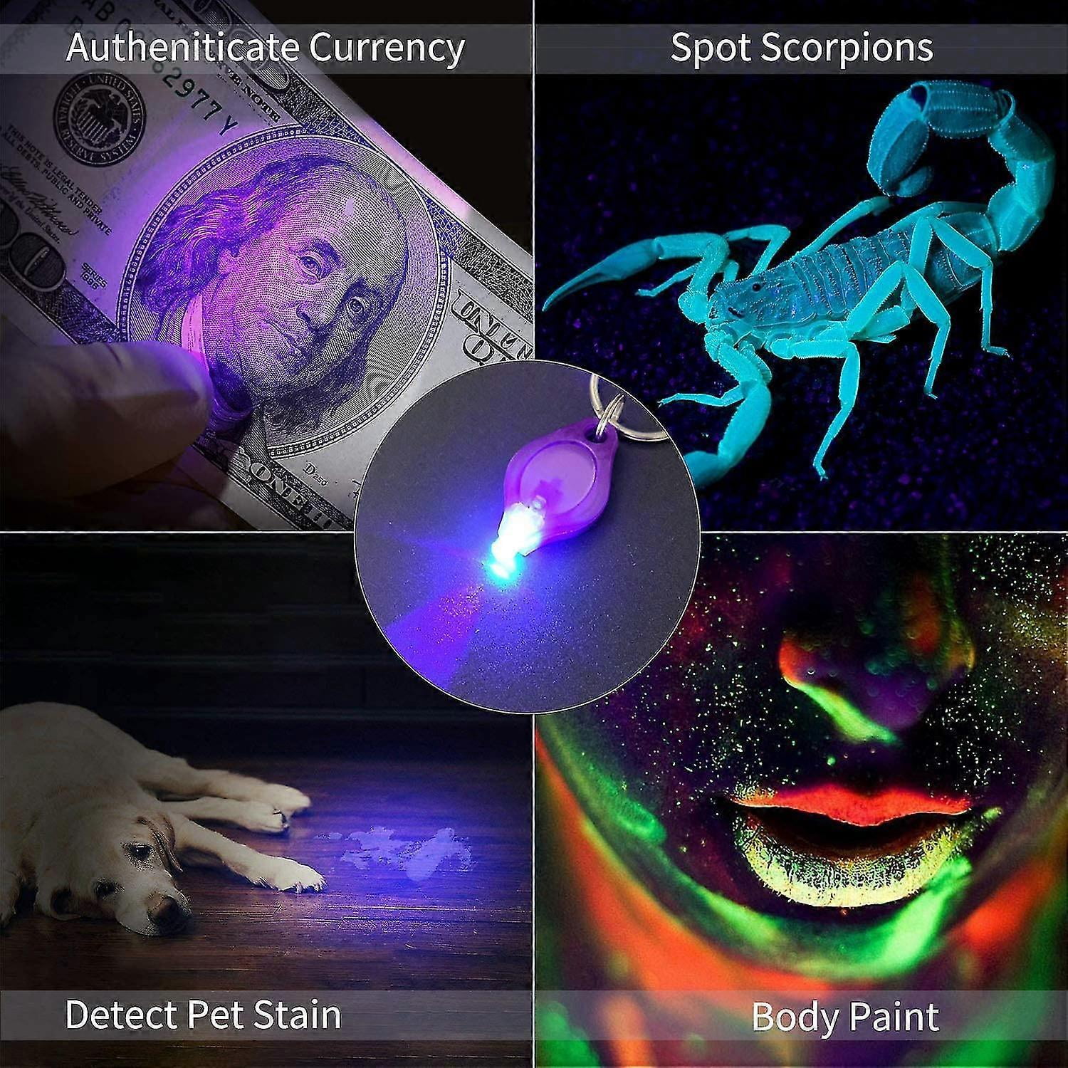 Pack Of 10 Uv Light Mini Led Keychain Torch Torch Key Ring Lights