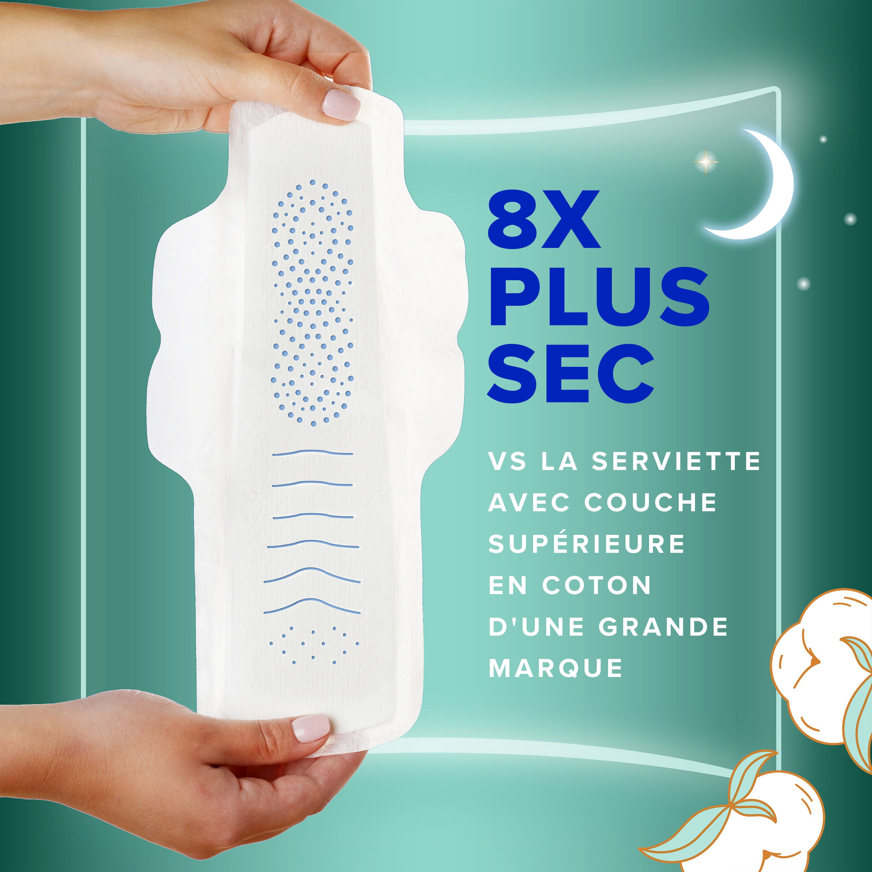 Serviettes Always Pur coton, de nuit, flux très abondant, avec ailes, pour femmes, taille 5, non parfumées 18CT