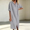 thumbnail image 2 of TFEOQRY Women's Button Down Maxi Dress Cotton Linen Short Sleeve V Neck Casual Loose Split Hem Sundress, 2 of 5