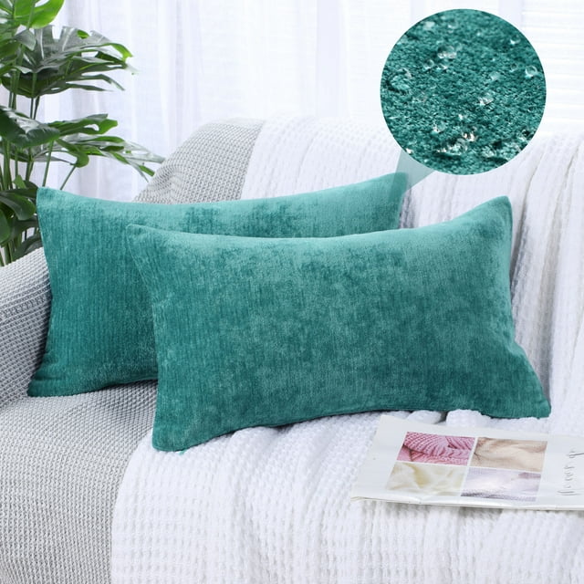 PiccoCasa Ensemble de 2 Housses de Coussin Décoratives Douces Hydrofuges Bleu Paon 12x20 Pouces