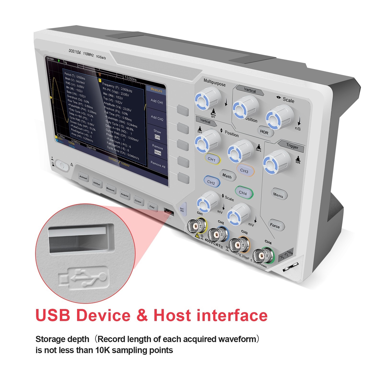 Digital Oscilloscope Bandwidth 1GS/s Sampling Rate 7-inch TFT Storage Desktop Oscilloscope ,Versatile Applications