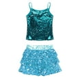 thumbnail image 3 of iiniim Kids Girls Jazz Hip Hop Dance Sequin Spaghetti Straps Tops with Tiered Ruffle Skirt Set Dancewear Lake Blue 8, 3 of 7